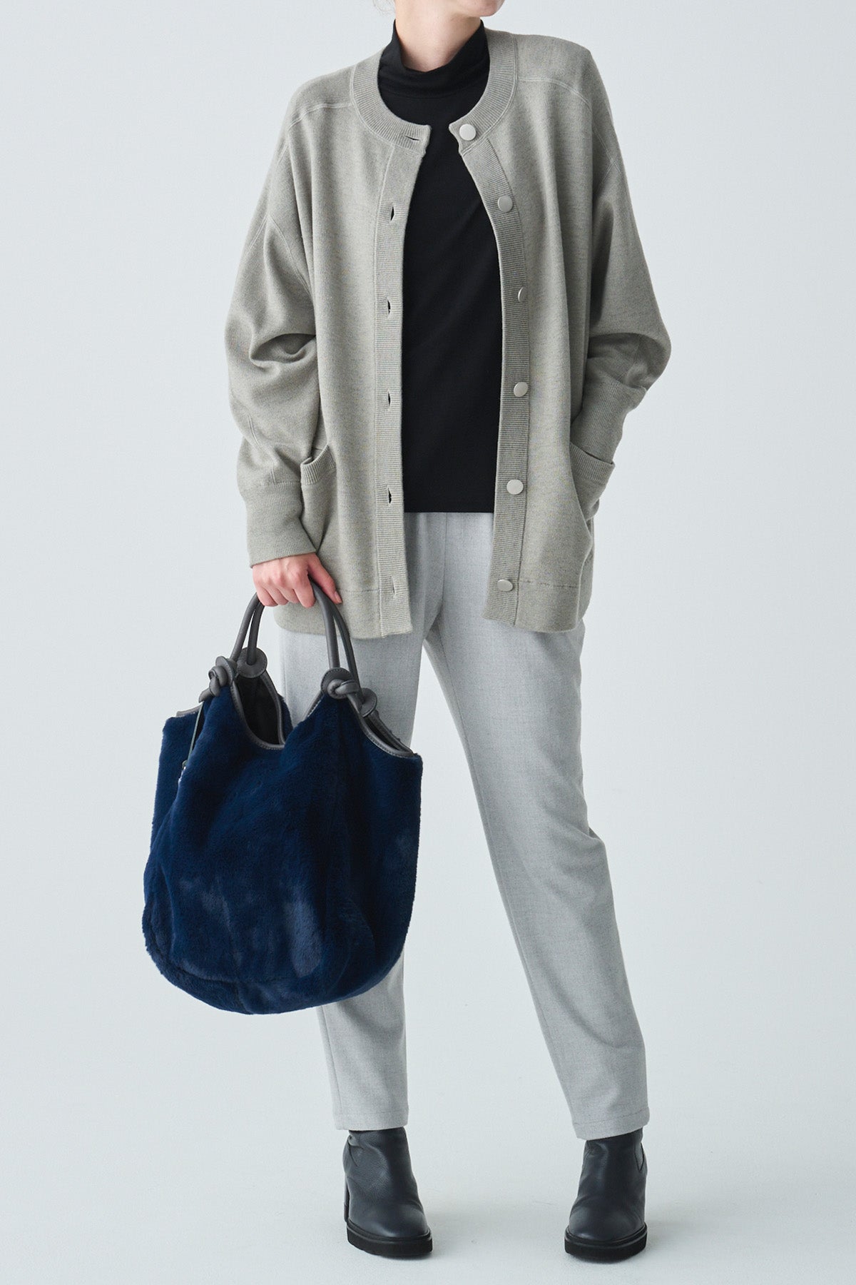 MARCO MASI フェイクファー×レザーハンドルトートバッグ