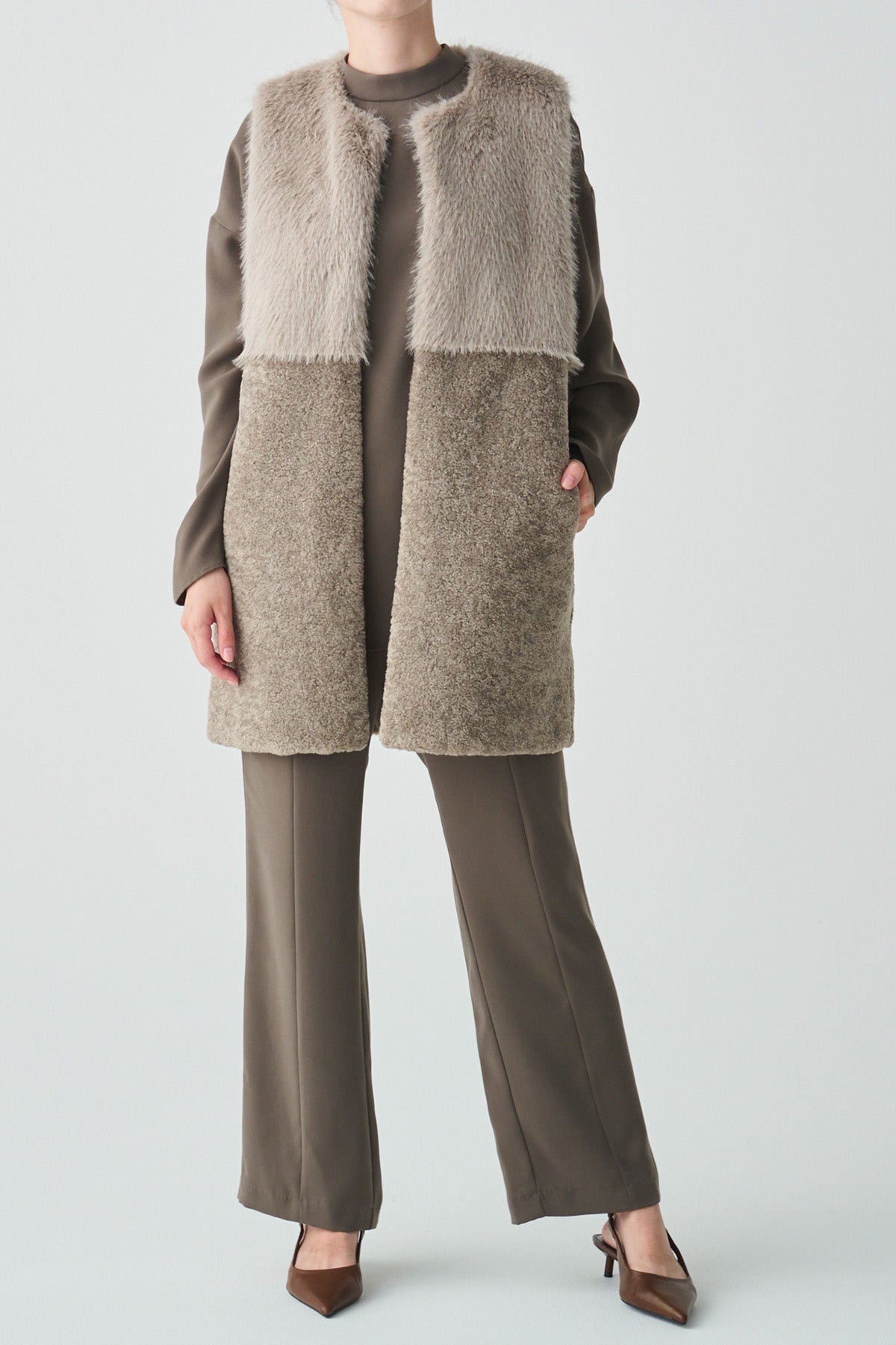 フェイクファー×ボアコンビネーションジレ