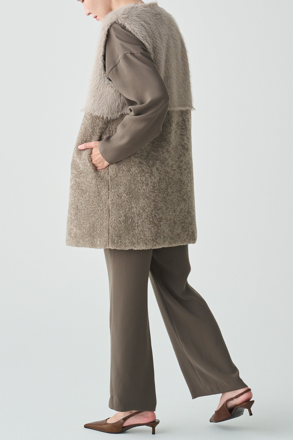 フェイクファー×ボアコンビネーションジレ