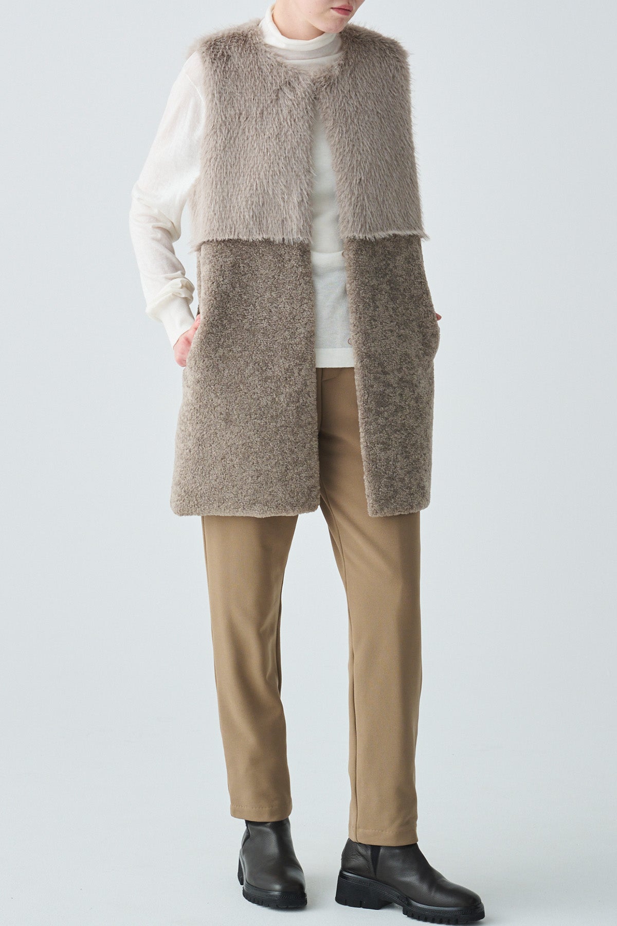 フェイクファー×ボアコンビネーションジレ