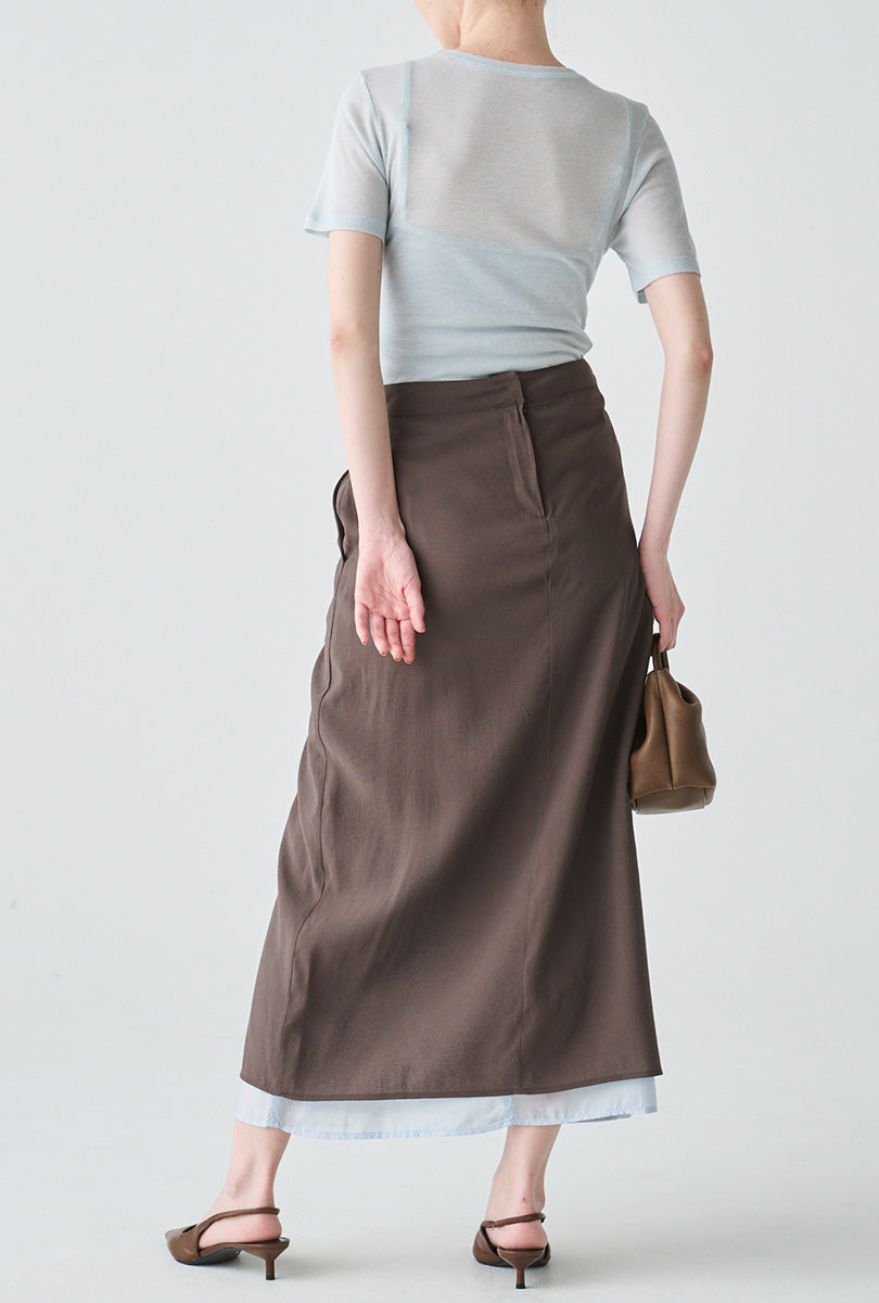 ishi バイカラーレイヤードスリットスカート