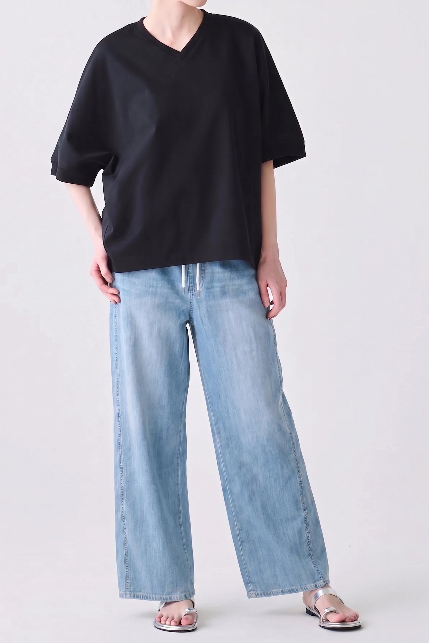 ドロスト付ワイドクールデニム