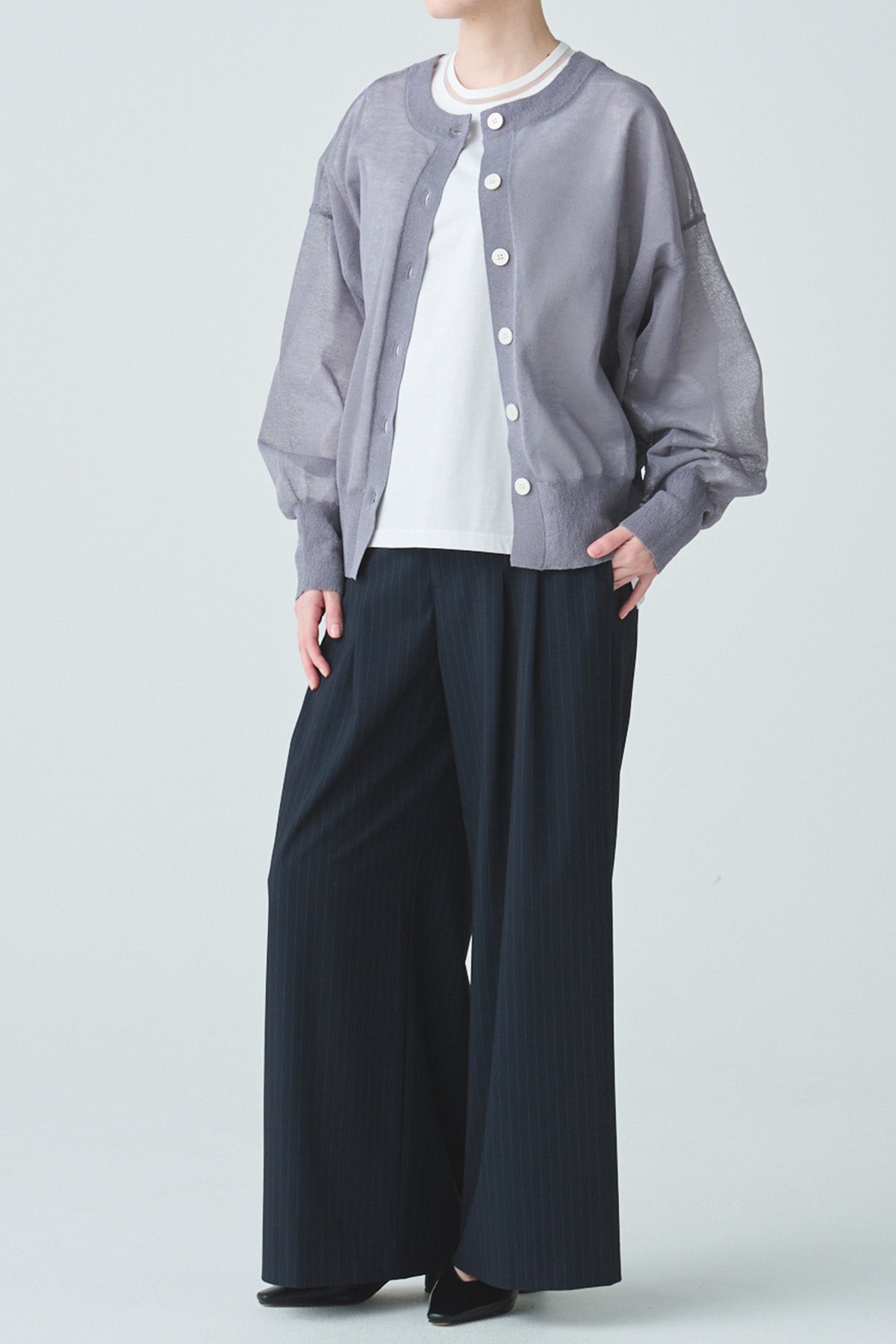 ラメ入りシアーリブアクセントカットソー