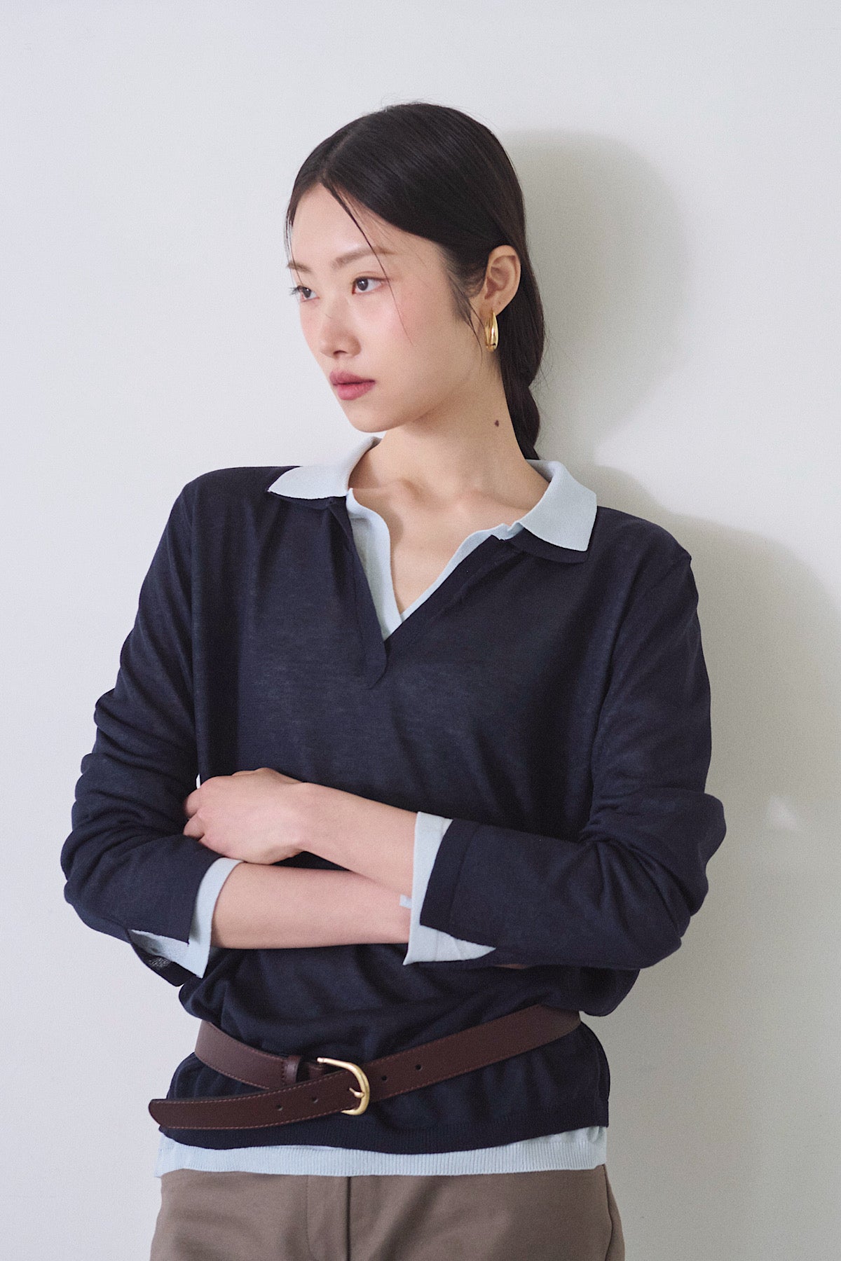 ishi スキッパーポロニットプルオーバー