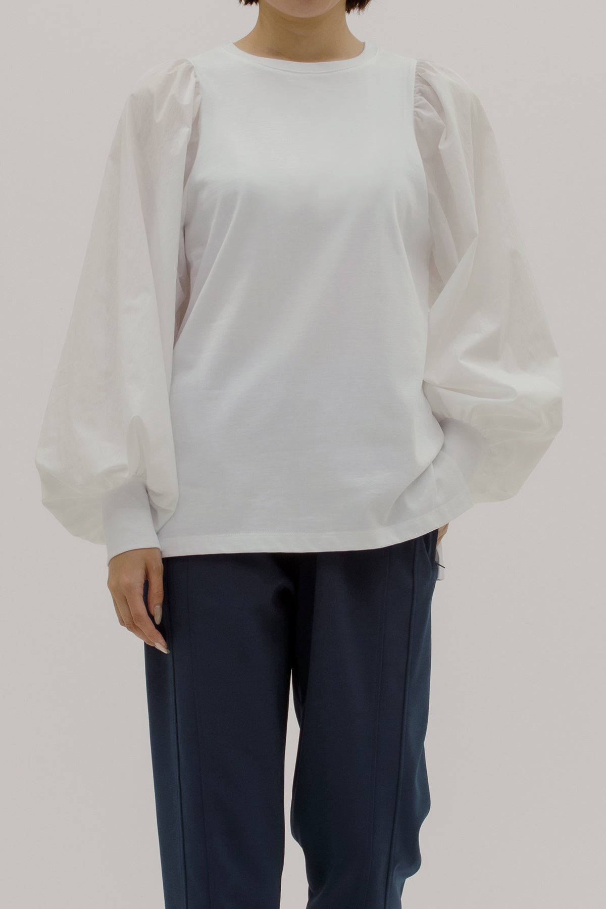 異素材パフスリーブカットソー