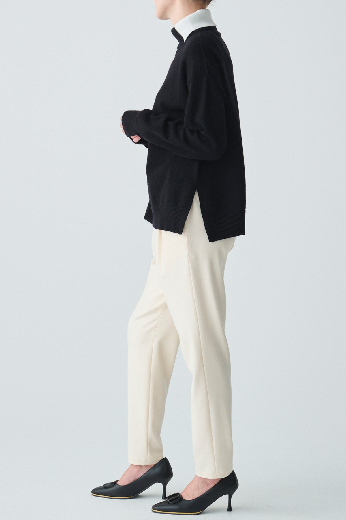 レイヤードカラーウール混ニット