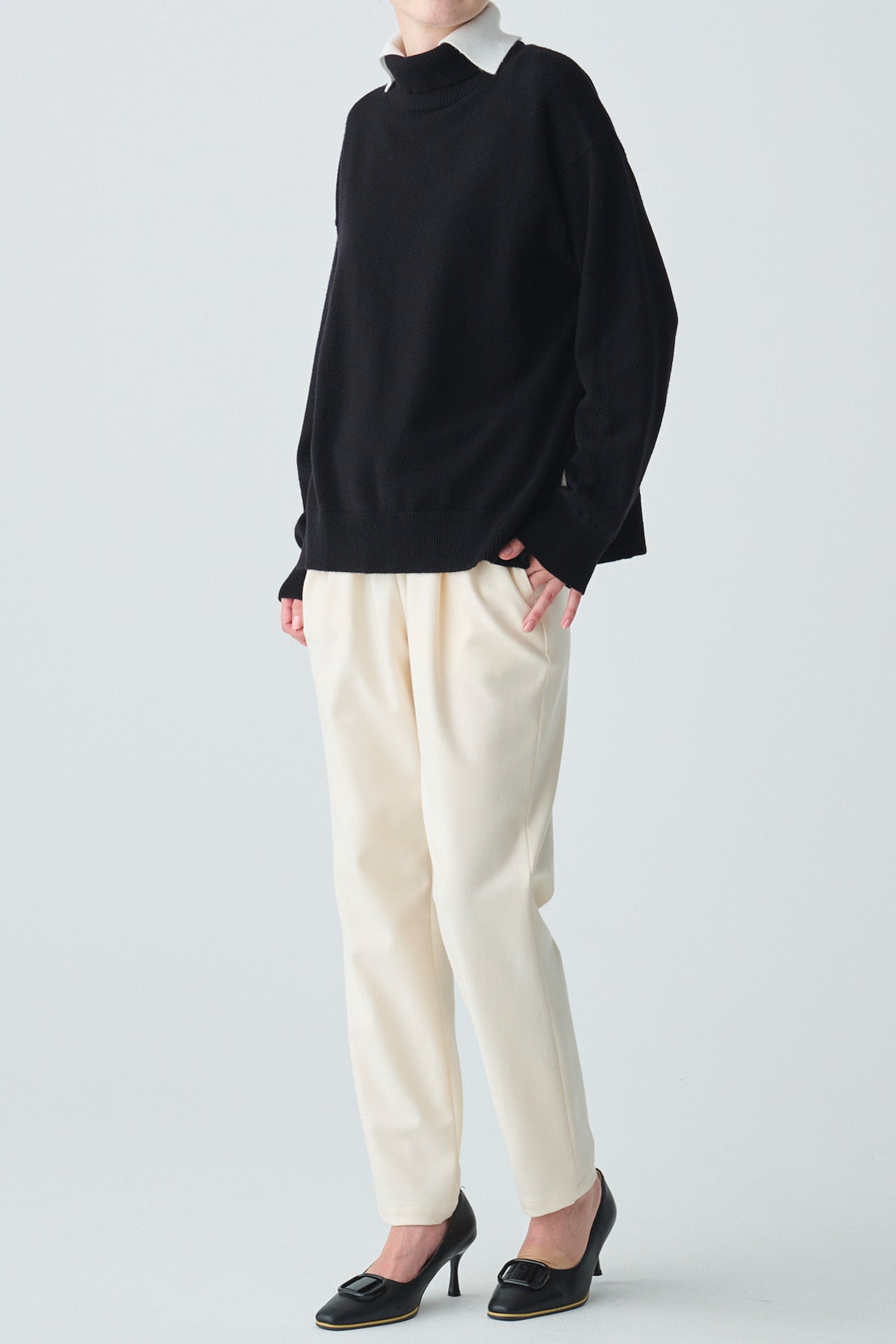 レイヤードカラーウール混ニット