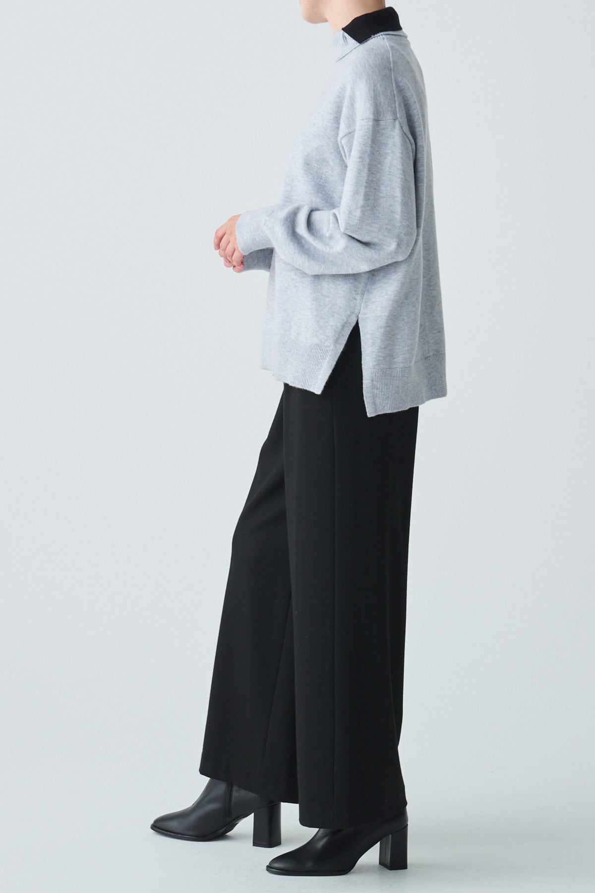 レイヤードカラーウール混ニット