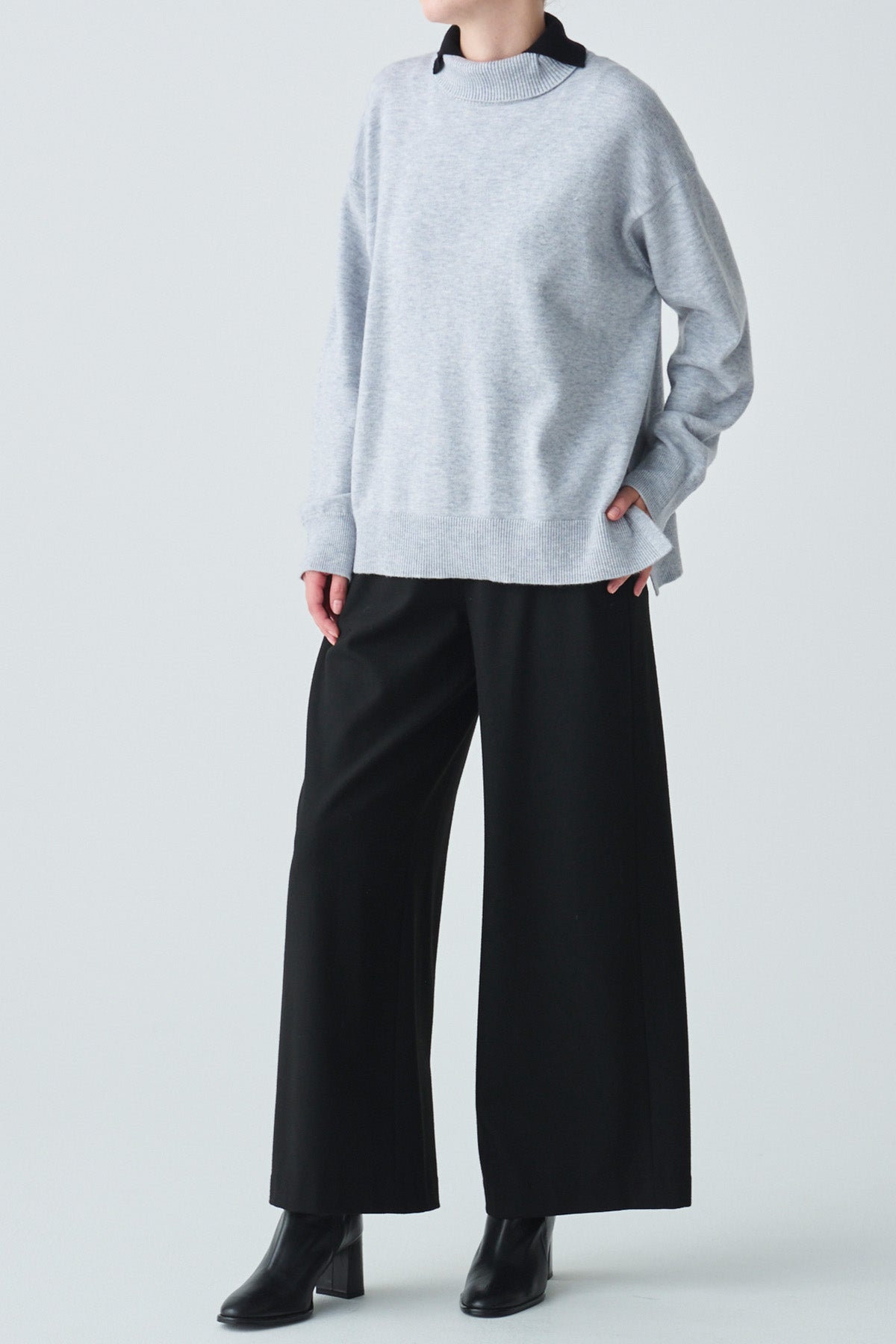 レイヤードカラーウール混ニット