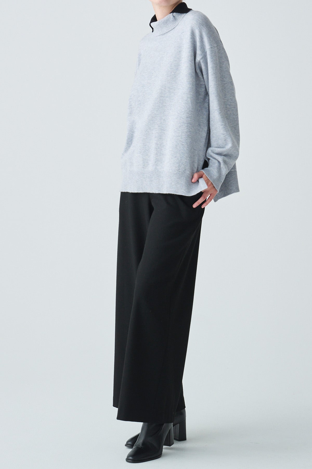 レイヤードカラーウール混ニット