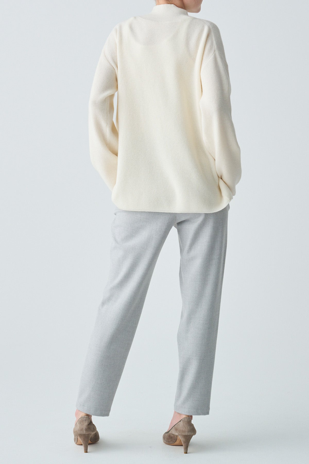 バイカラースリットデザインカシミヤ混ニット