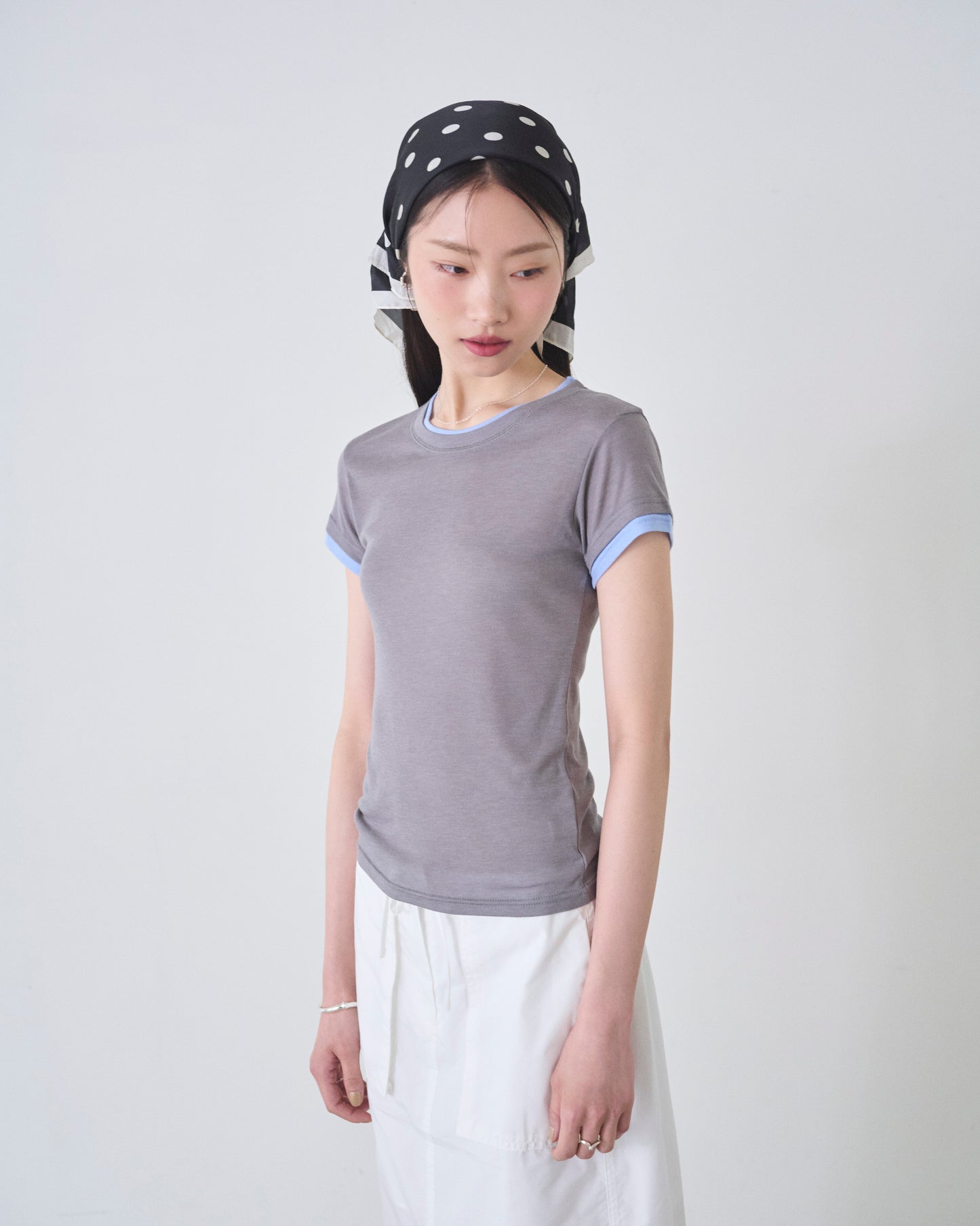 ishi バイカラーエッジカットソー