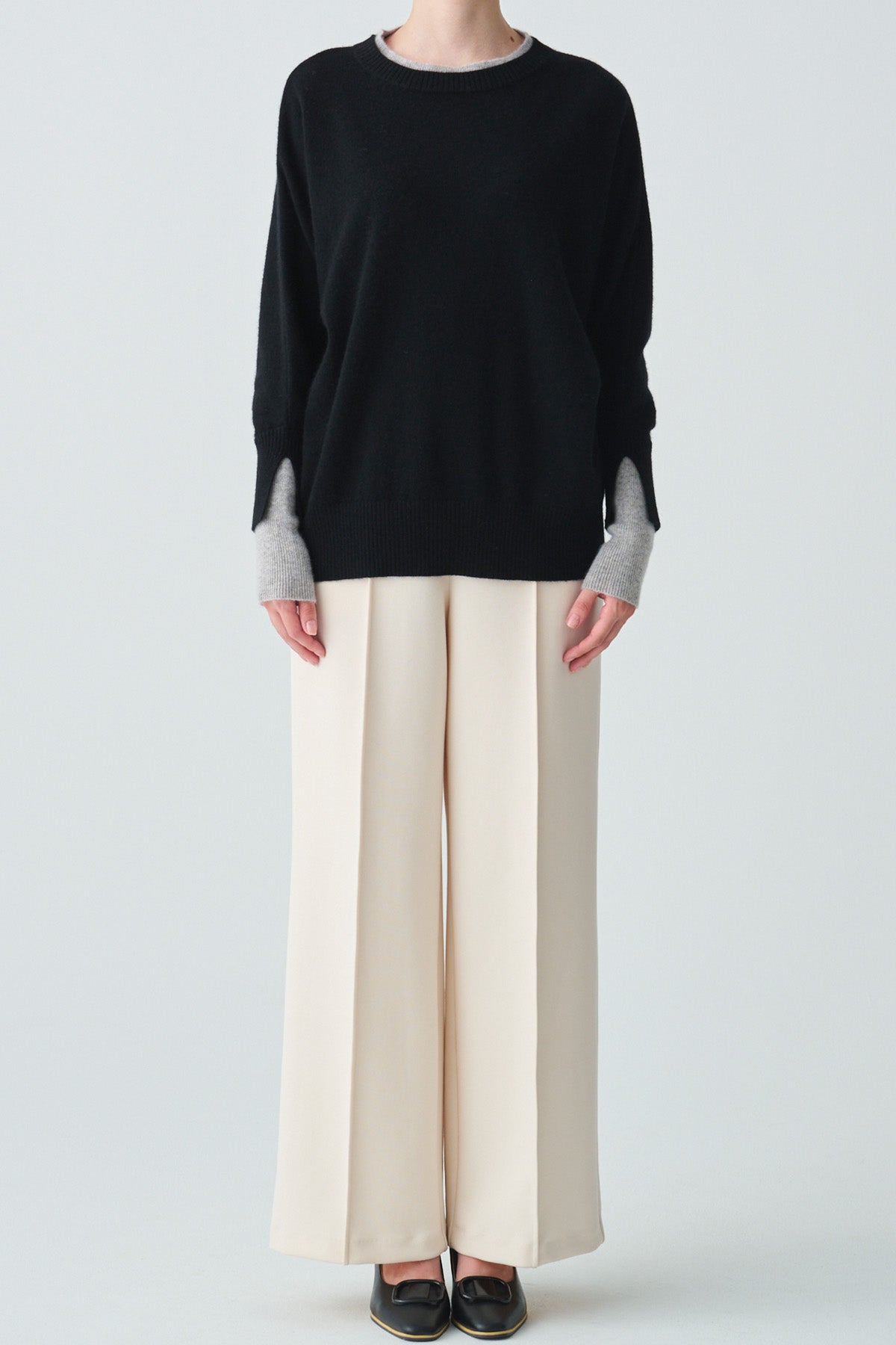 バイカラーレイヤードカフカシミヤニット