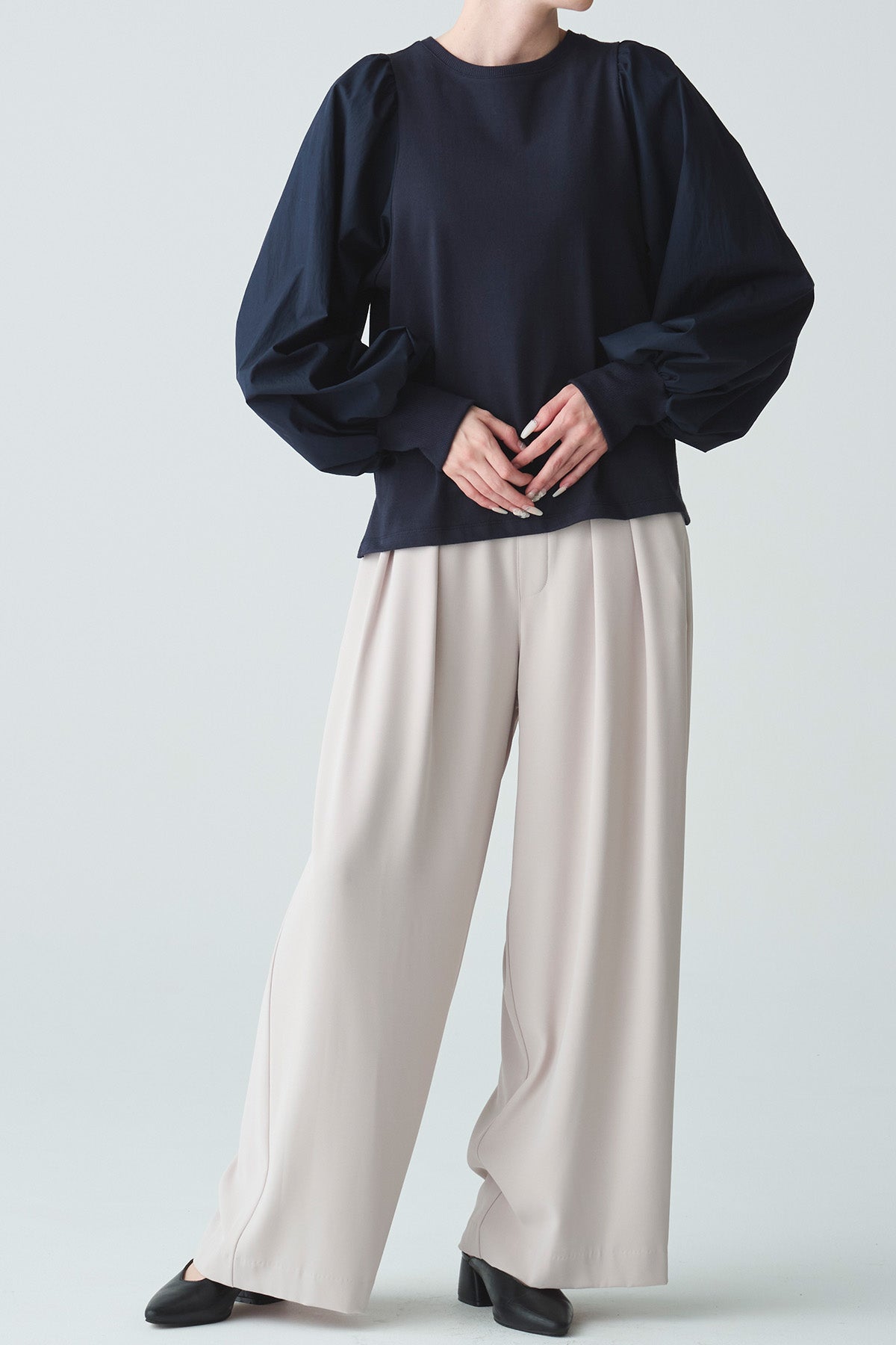 異素材パフスリーブカットソー
