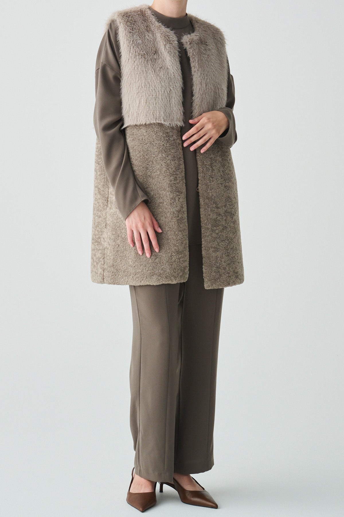 フェイクファー×ボアコンビネーションジレ