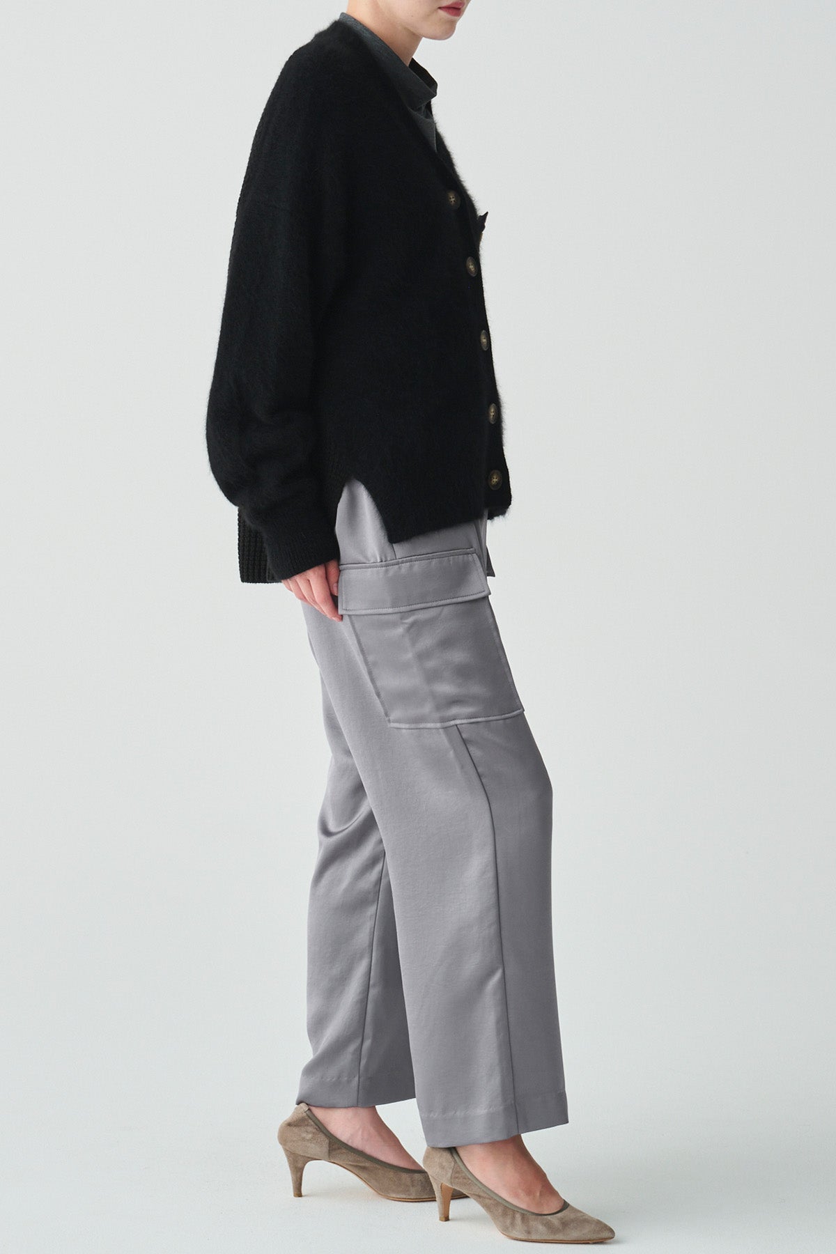 ワッフルデザインラクーン混カーディガン