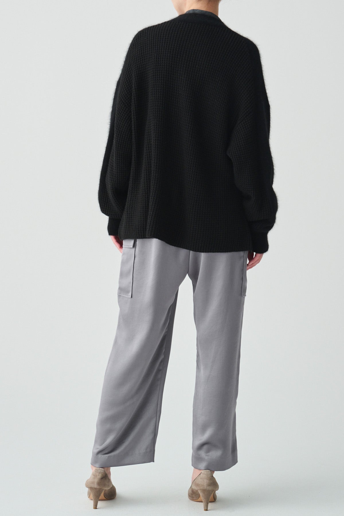 ワッフルデザインラクーン混カーディガン