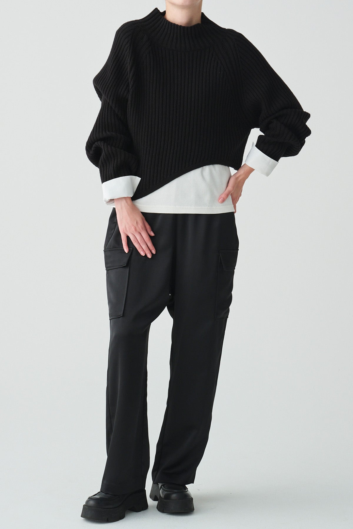 異素材カフアクセントカットソー