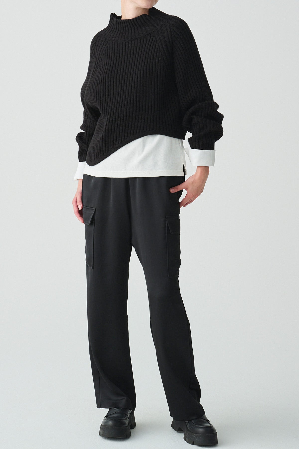 異素材カフアクセントカットソー