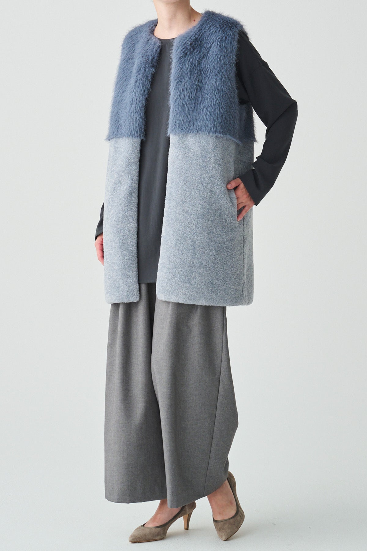 フェイクファー×ボアコンビネーションジレ