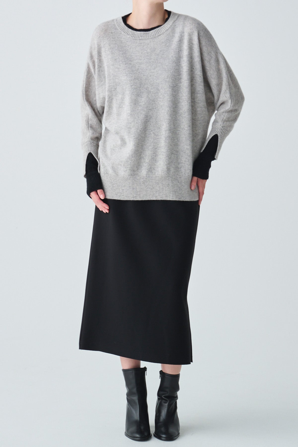 バイカラーレイヤードカフカシミヤニット