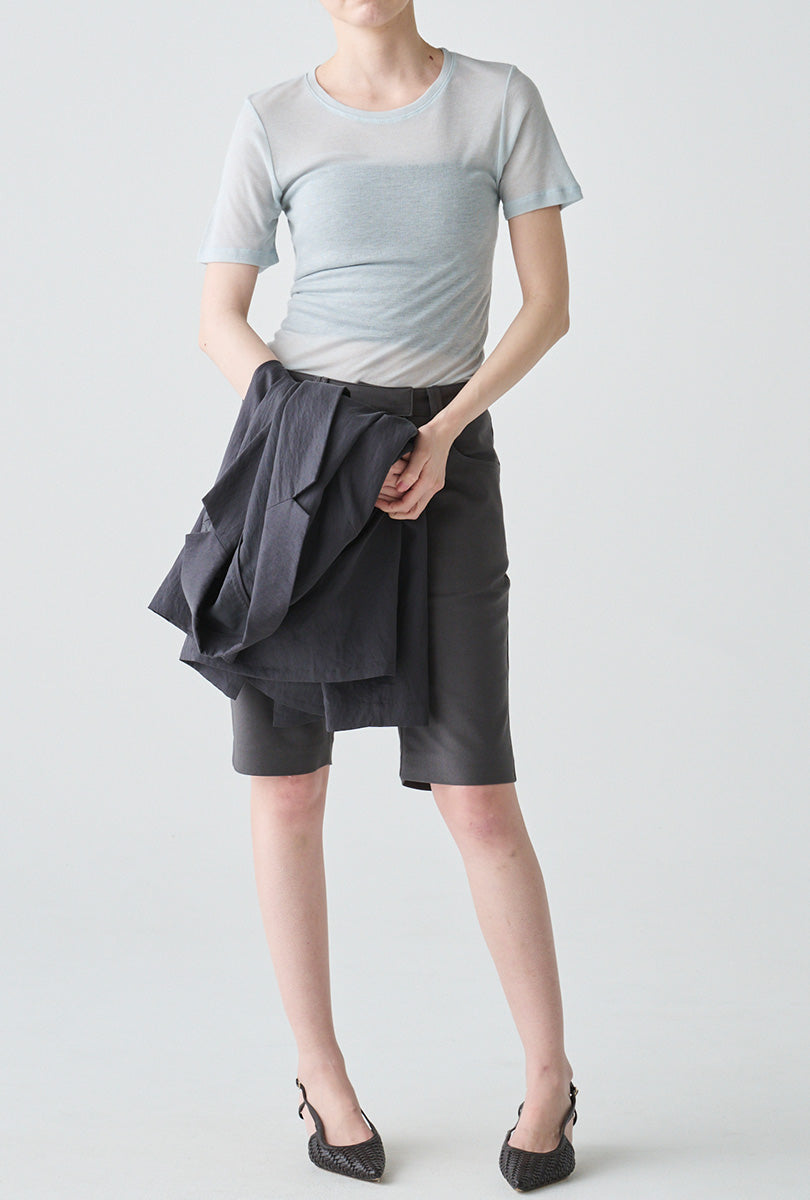 ishi ラウンドネックシアーカットソー