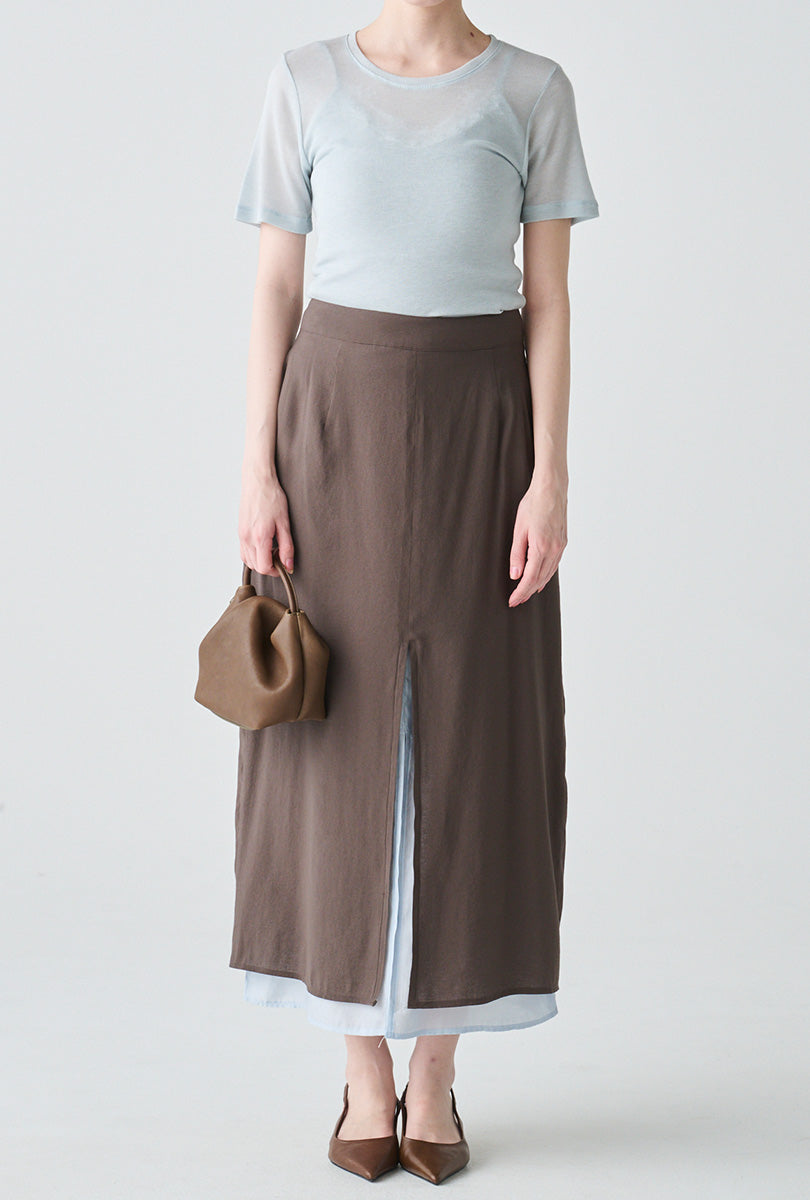 ishi バイカラーレイヤードスリットスカート