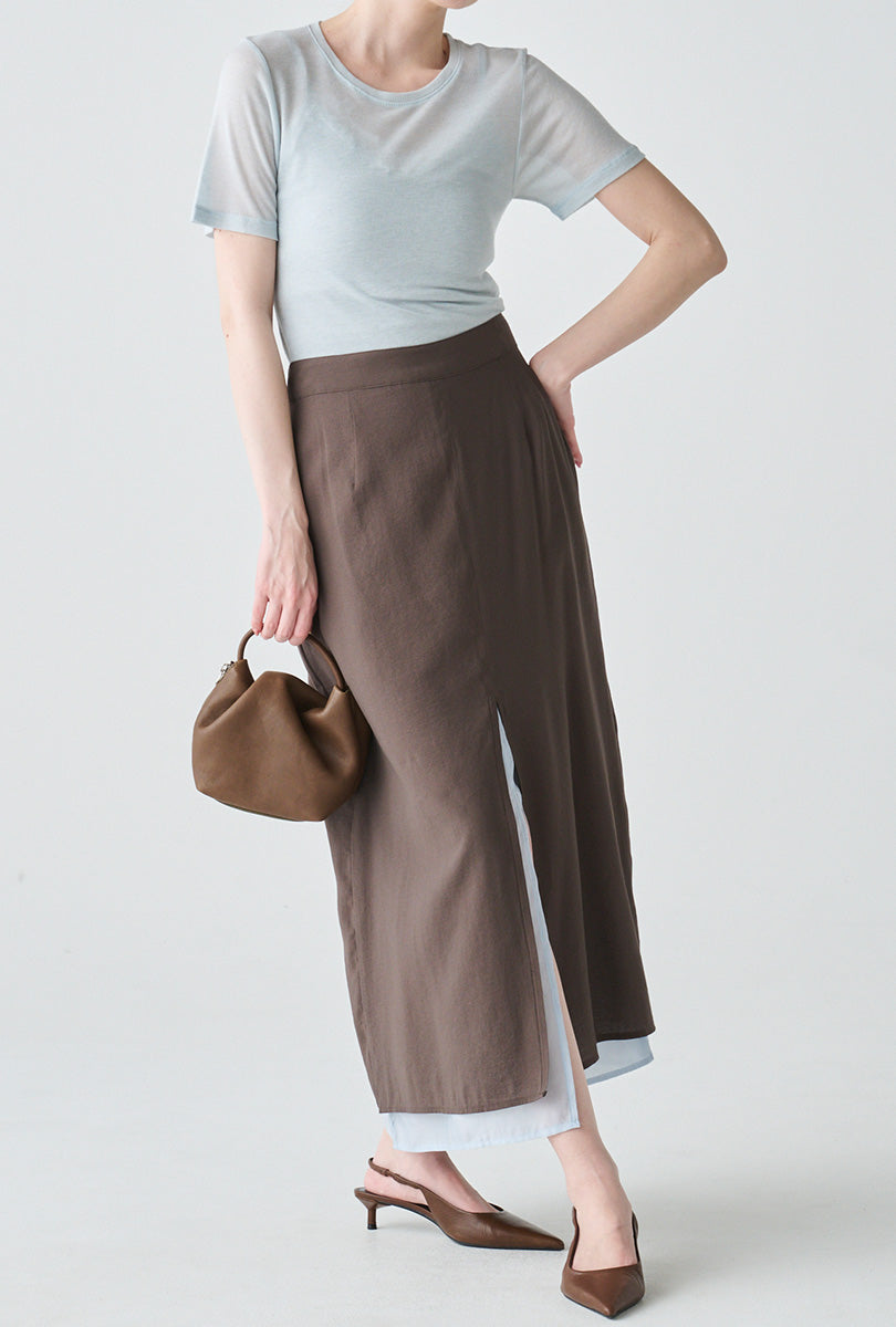 ishi バイカラーレイヤードスリットスカート