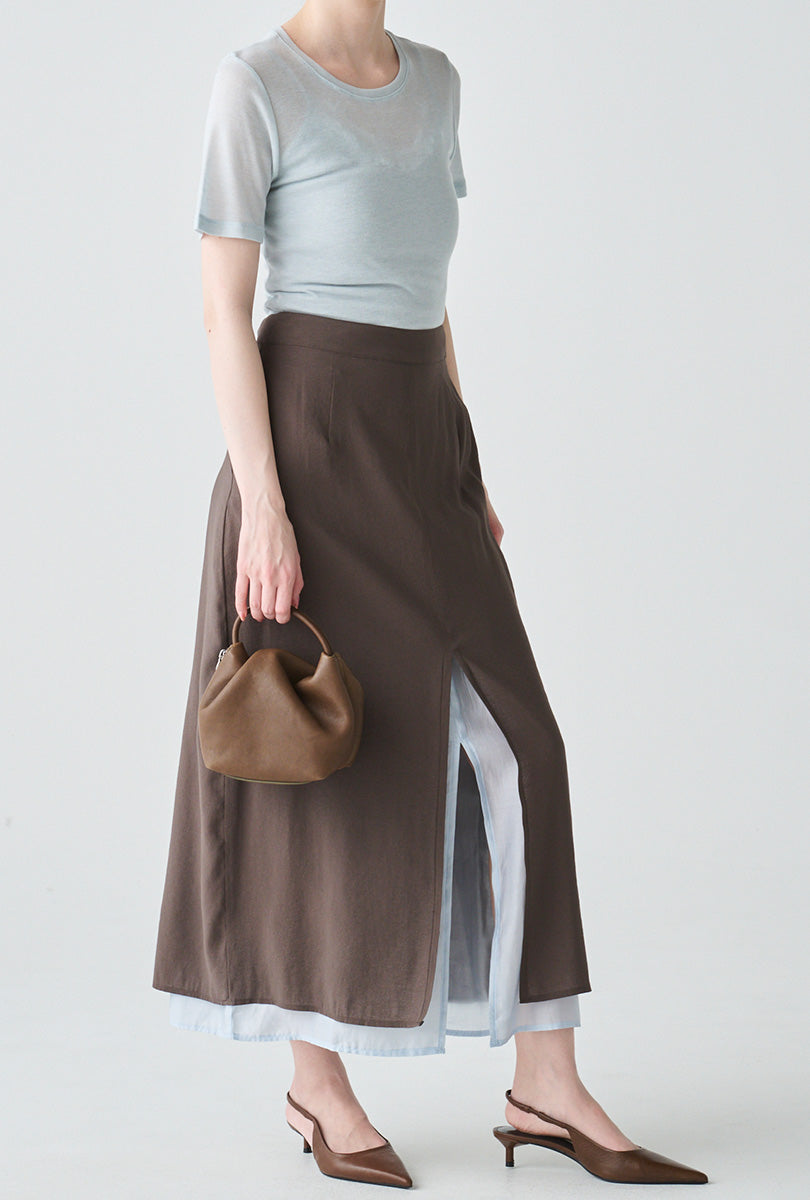 ishi バイカラーレイヤードスリットスカート