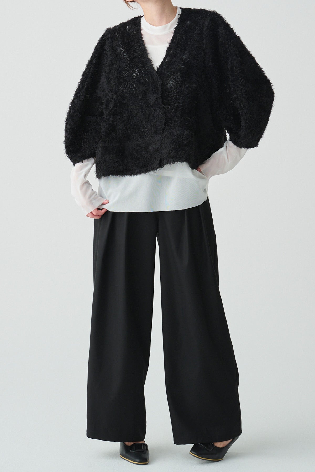 コクーンスリーブメッシュプルオーバー