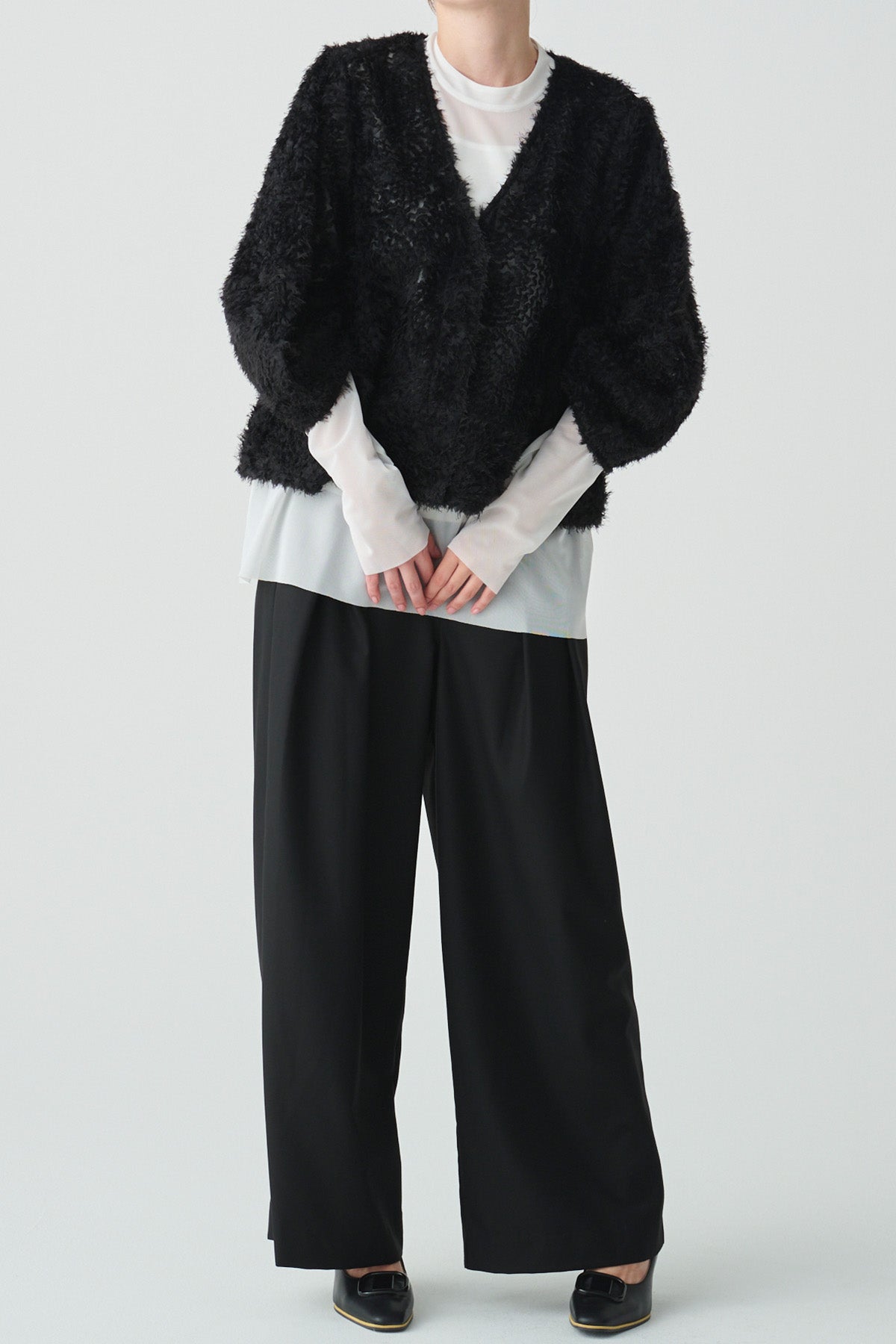 コクーンスリーブメッシュプルオーバー