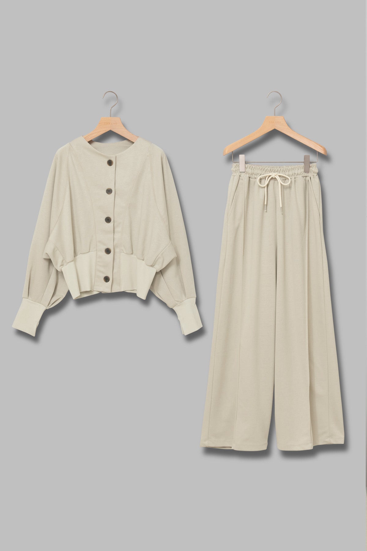 2WAYリブアクセントトップス＆センターシームワイドパンツセットアップ