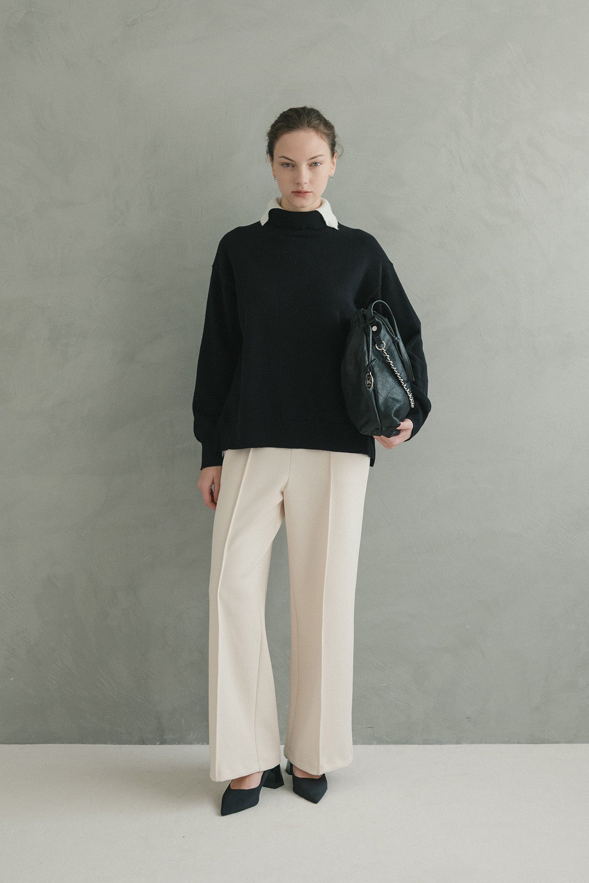 レイヤードカラーウール混ニット