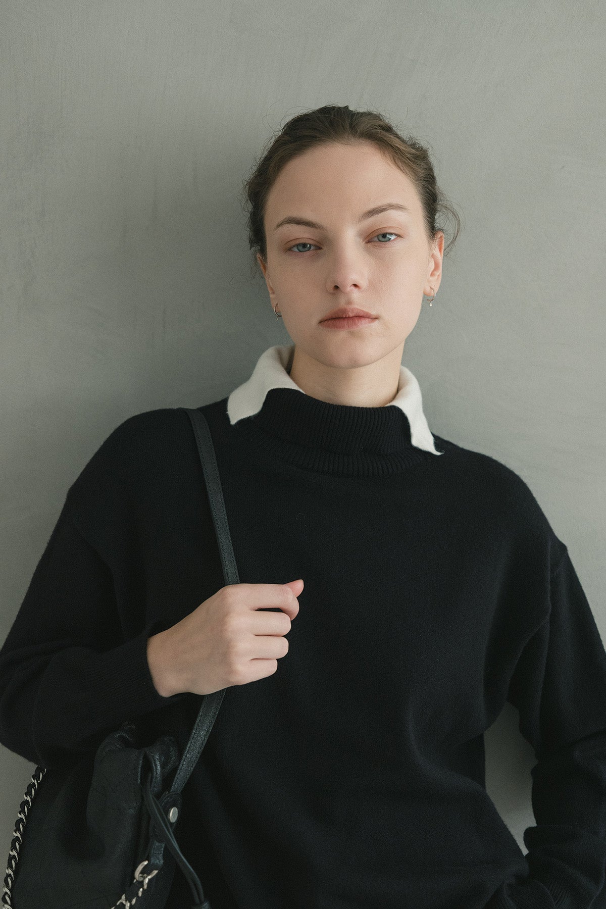 レイヤードカラーウール混ニット