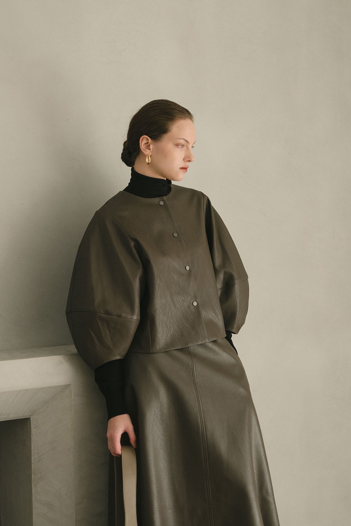 フェイクレザーボリュームスリーブブルゾン