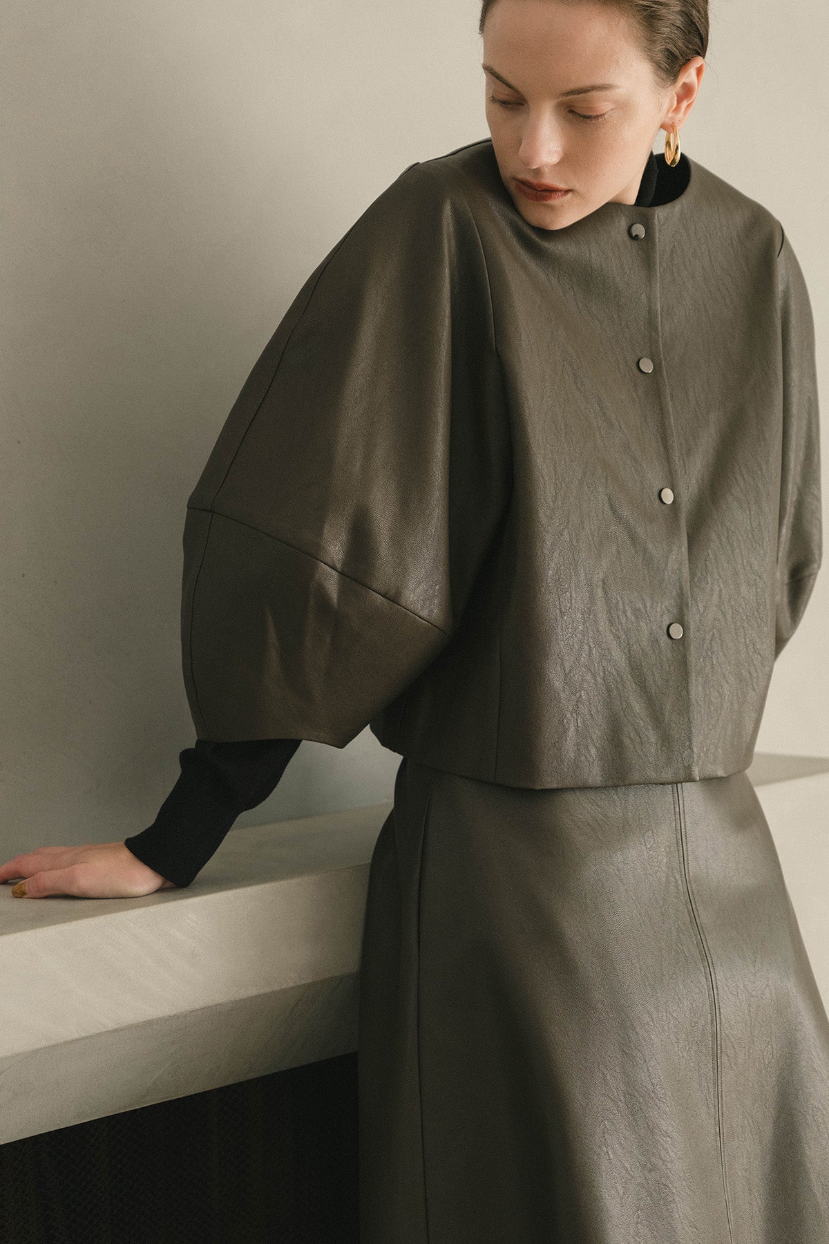 フェイクレザーボリュームスリーブブルゾン