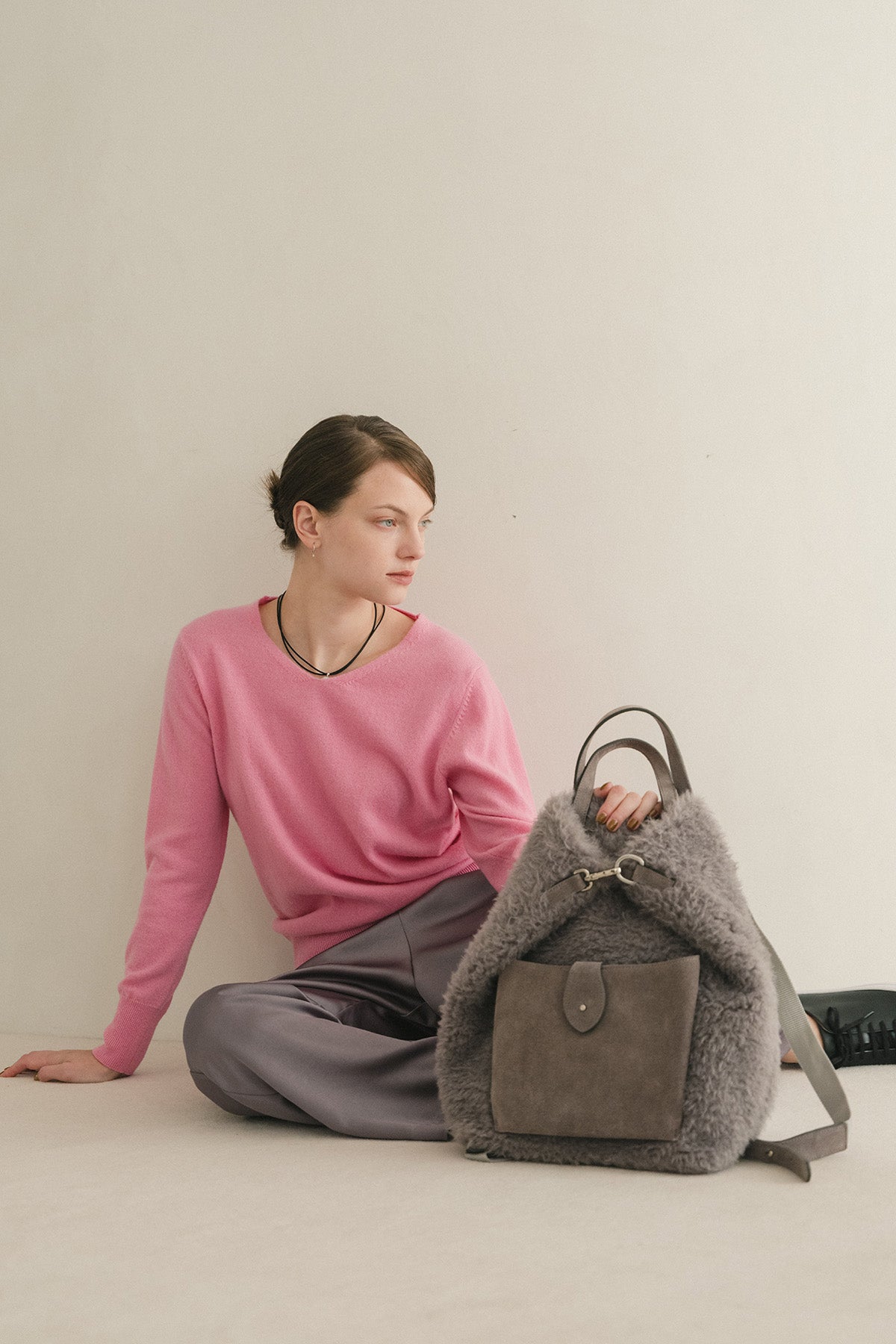 Caterina Bertini 2WAYボア×レザートートバッグ