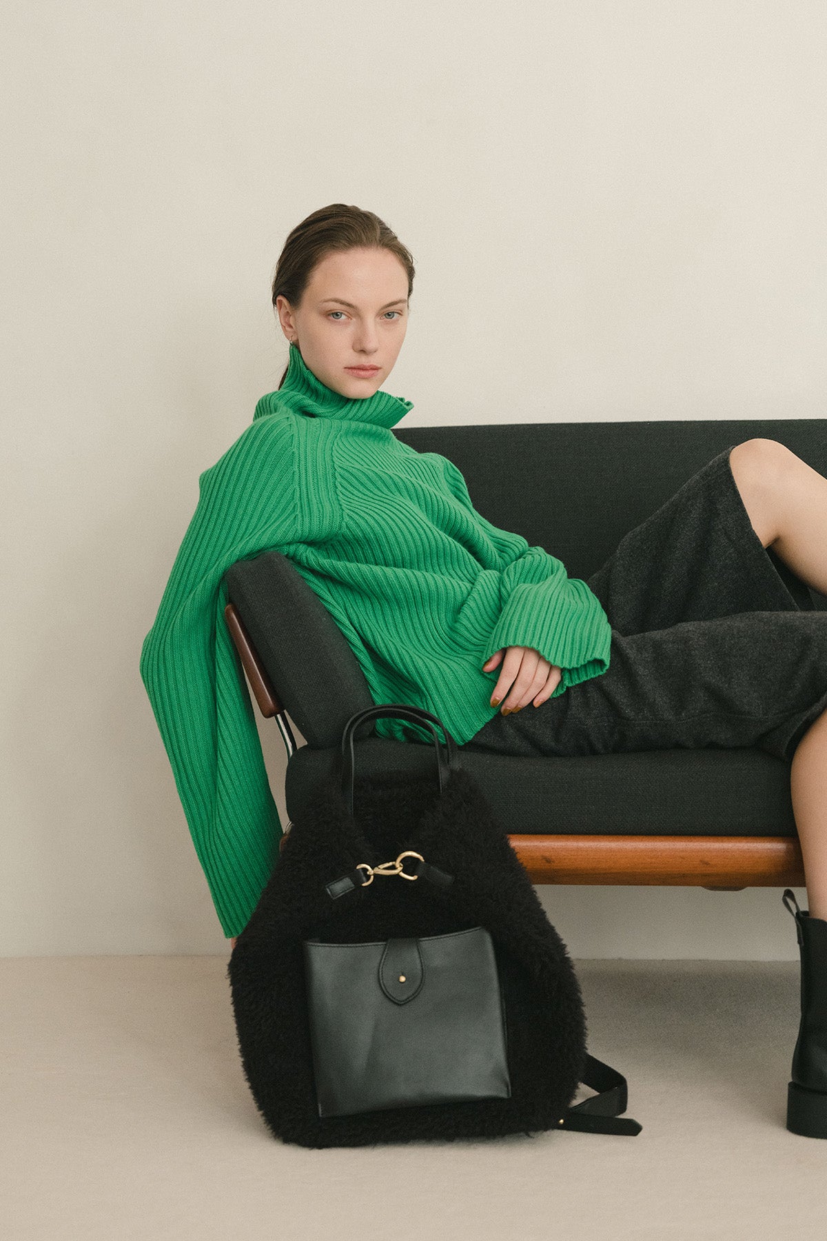Caterina Bertini 2WAYボア×レザートートバッグ