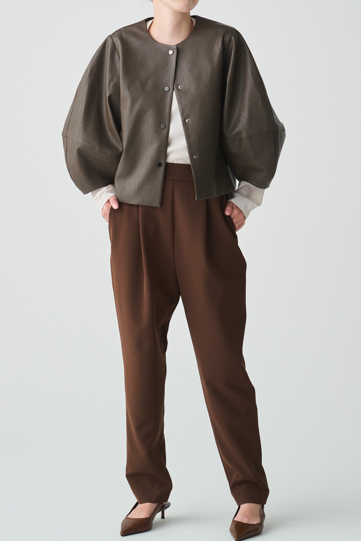 フェイクレザーボリュームスリーブブルゾン