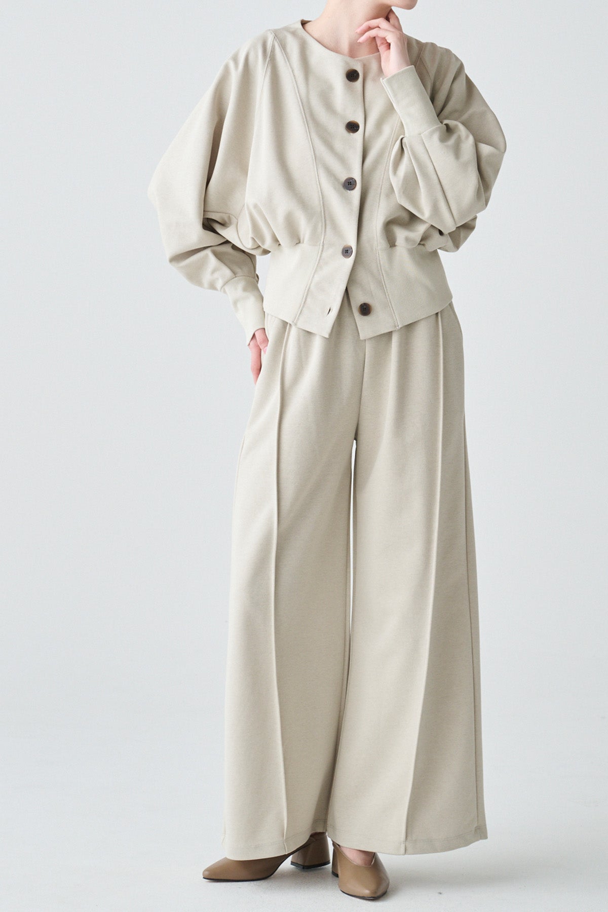 2WAYリブアクセントトップス＆センターシームワイドパンツセットアップ