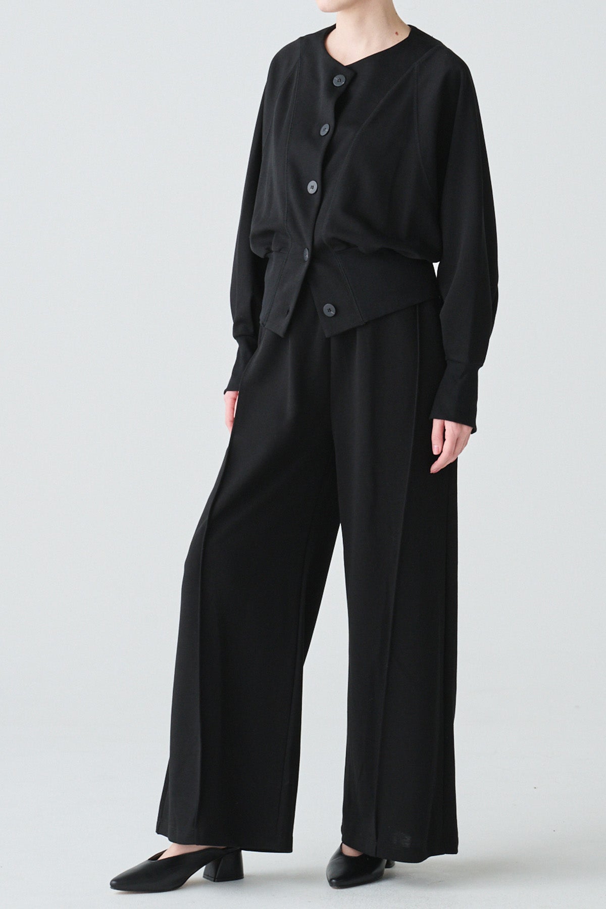 2WAYリブアクセントトップス＆センターシームワイドパンツセットアップ