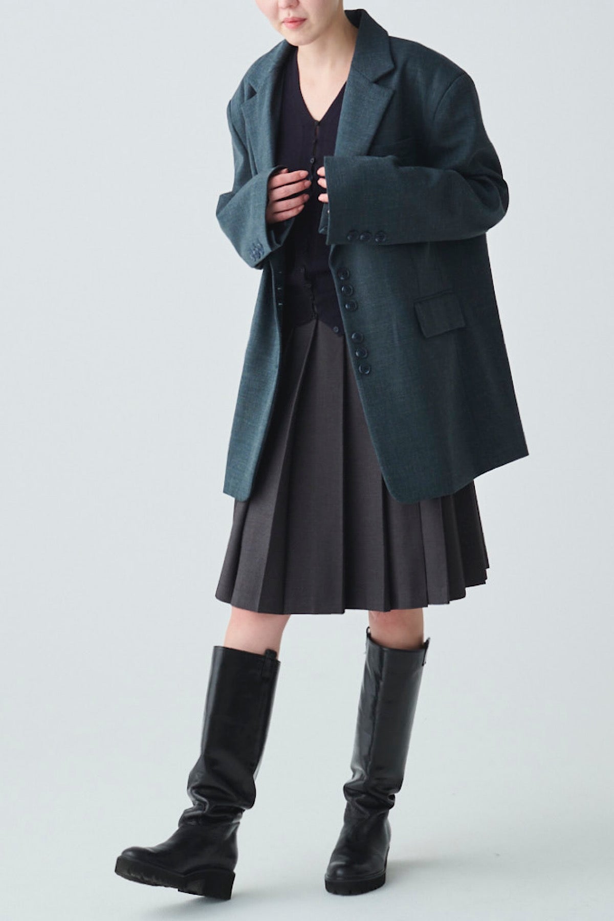 ishi ピークドアクセントプリーツスカート