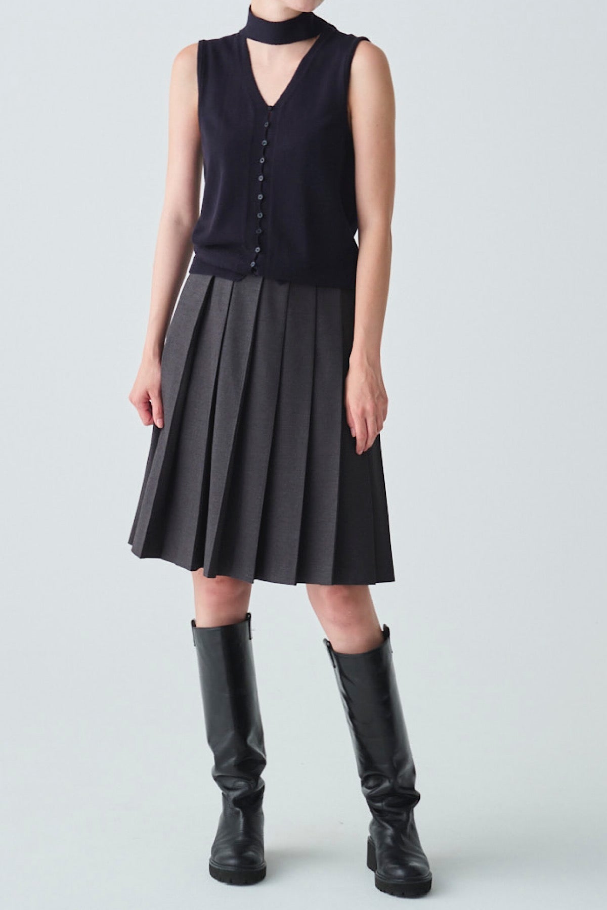 ishi ピークドアクセントプリーツスカート