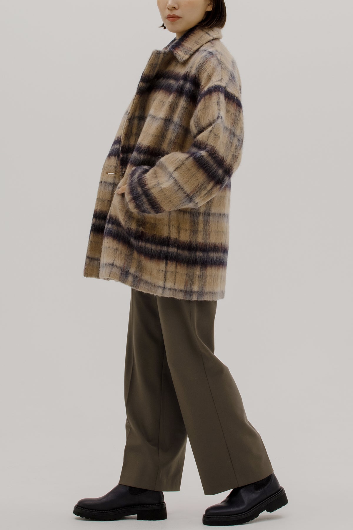 チェック柄シャギーコート