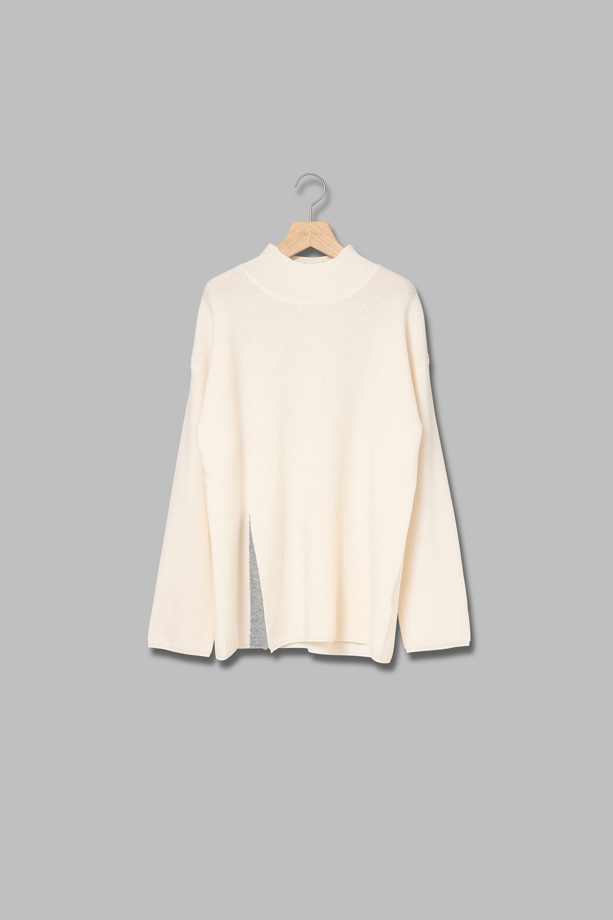 バイカラースリットデザインカシミヤ混ニット