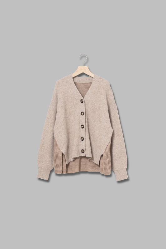 ワッフルデザインラクーン混カーディガン