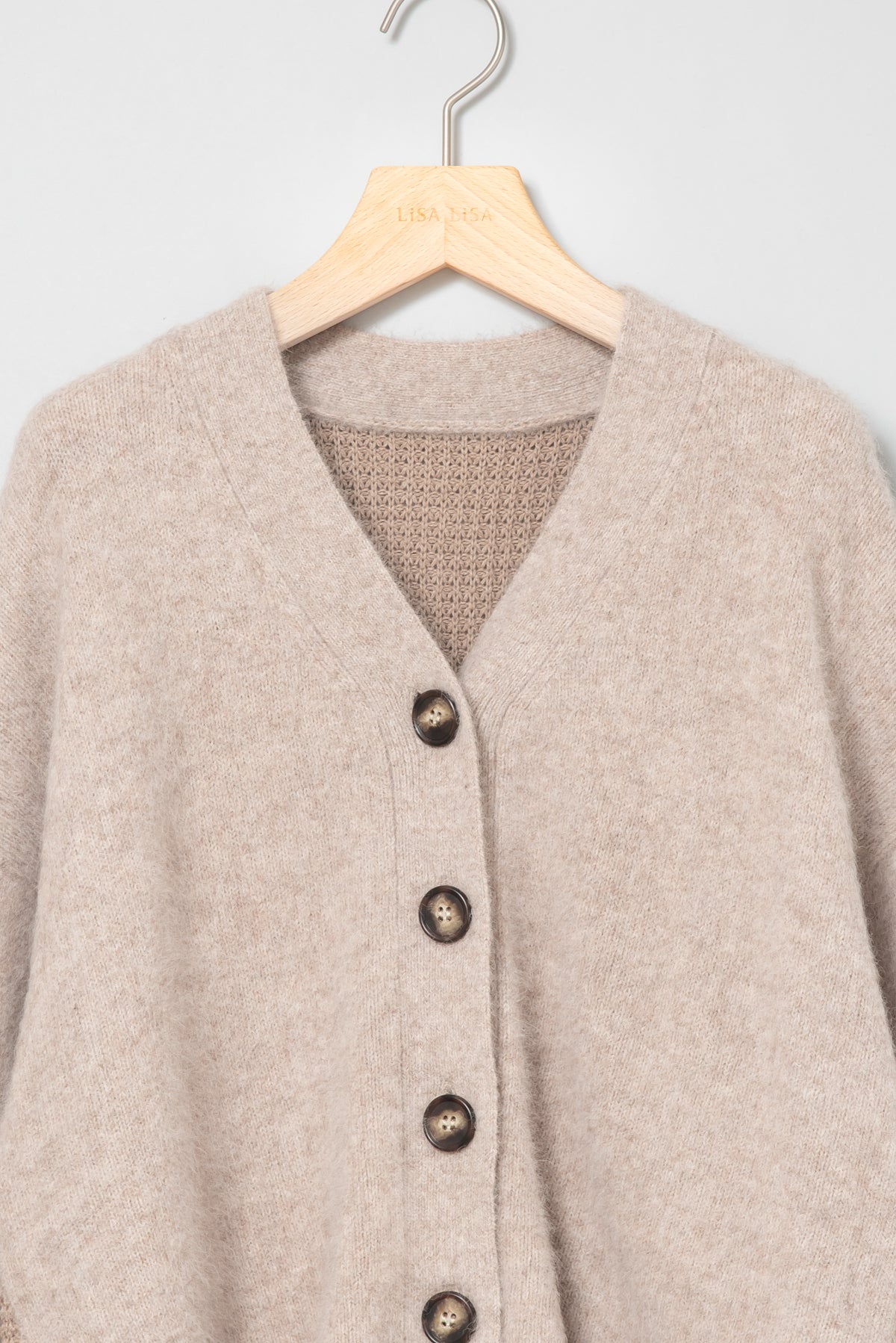 ワッフルデザインラクーン混カーディガン