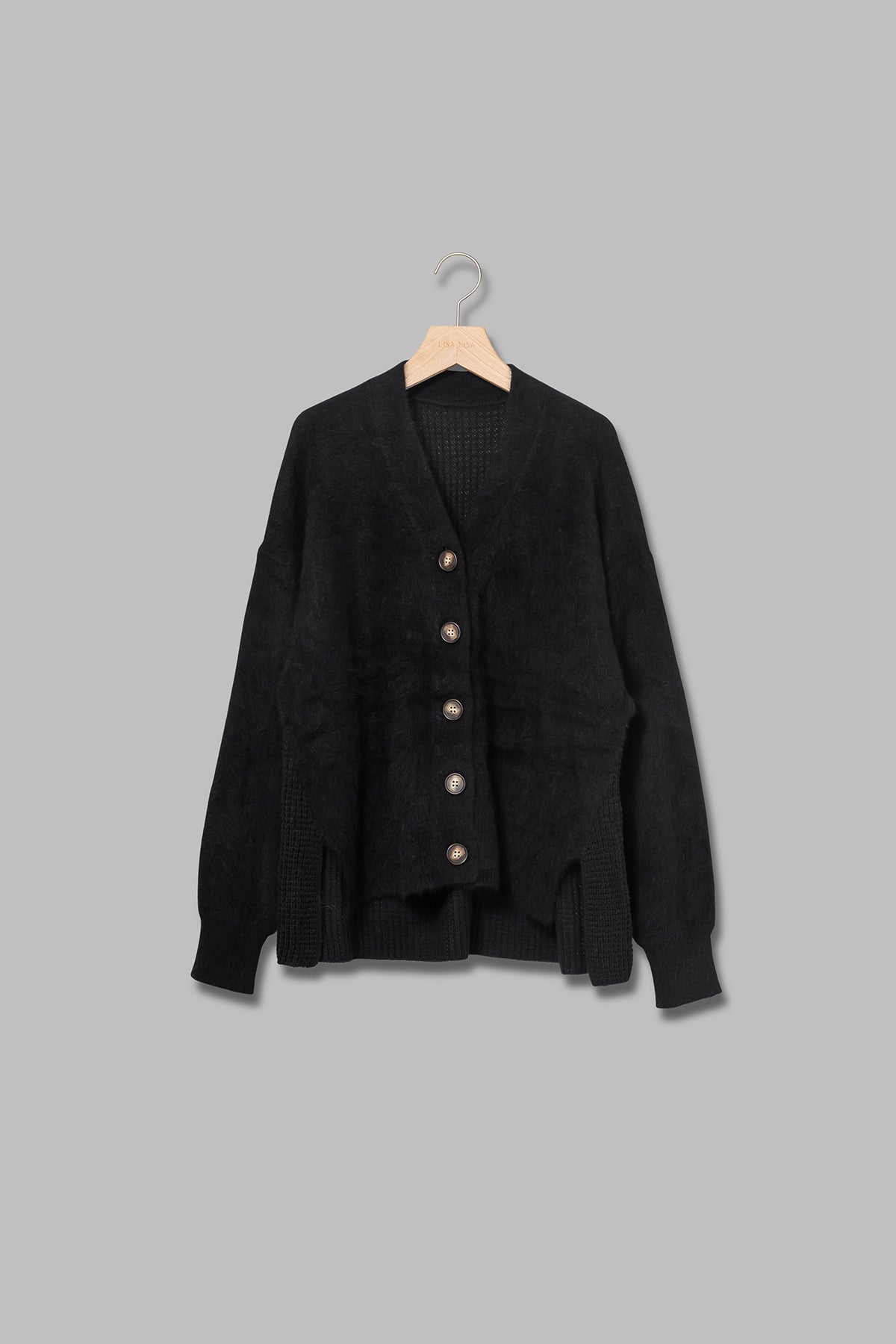 ワッフルデザインラクーン混カーディガン